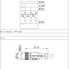 Conector LED recto hembra M8 de 3 pines